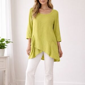 Linen 100% Green Assymetrical Eclectic Top XL